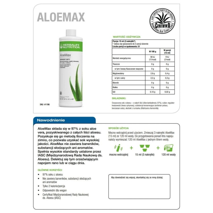 Aloe Max Herbalife karta produktu