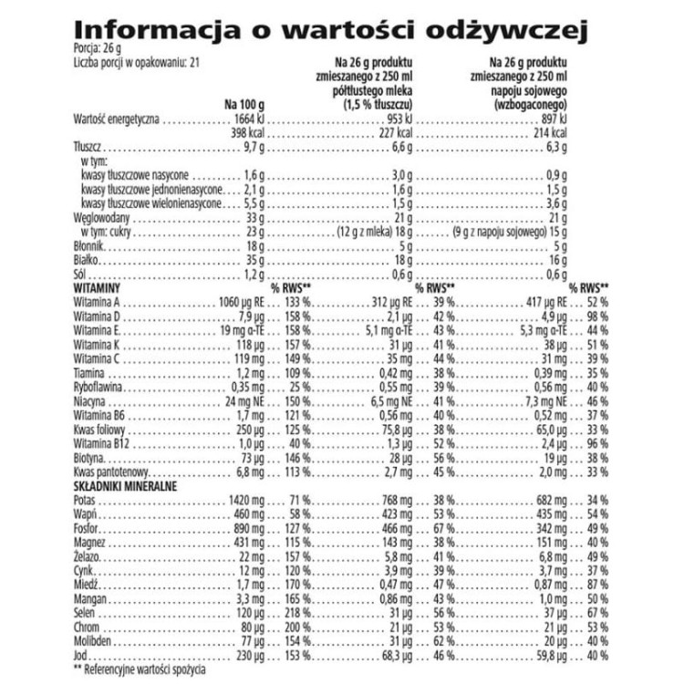Koktajl Herbalife waniliowo-śmiet. wartości odżywcze