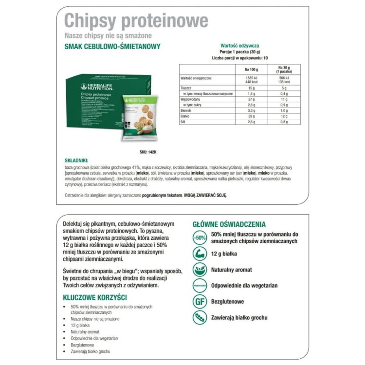 Chipsy Herbalife cebulowo-śmietanowe etykieta