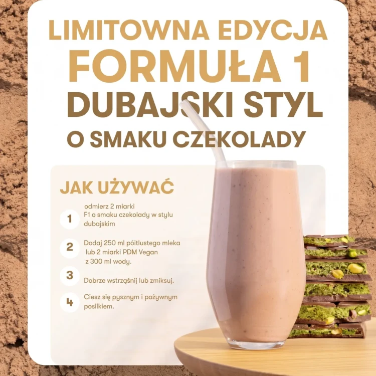 Koktajl Formuła 1 Herbalife czekoladowo-pistacjowy w stylu dubajskim
