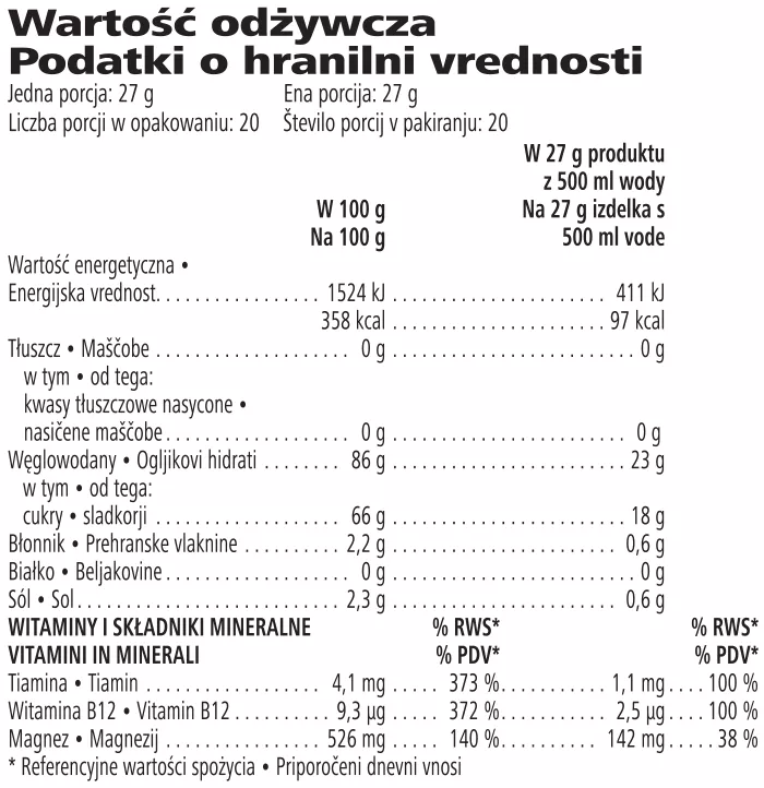 H24 CR7 Drive wartości odżywcze