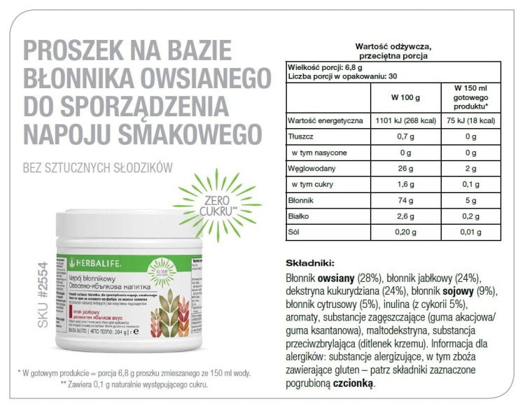 Napój błonnikowy Herbalife wartości odżywcze