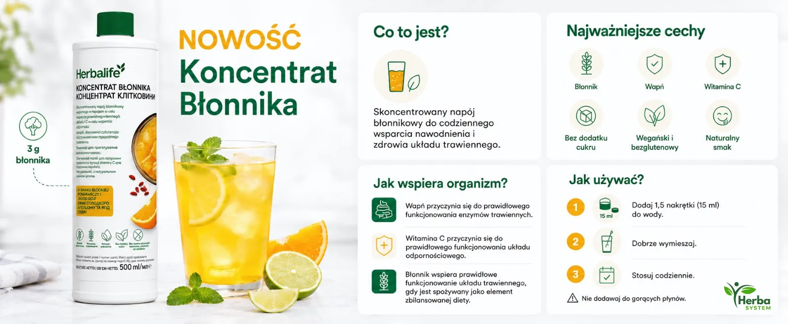 Błonnik Herbalife Koncentrat - smak pomarańczy i jagód goji
